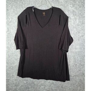 Belle Kim Gravel Knit Tunic Cold Shoulder Pullover Black Women's Size 3X Casual